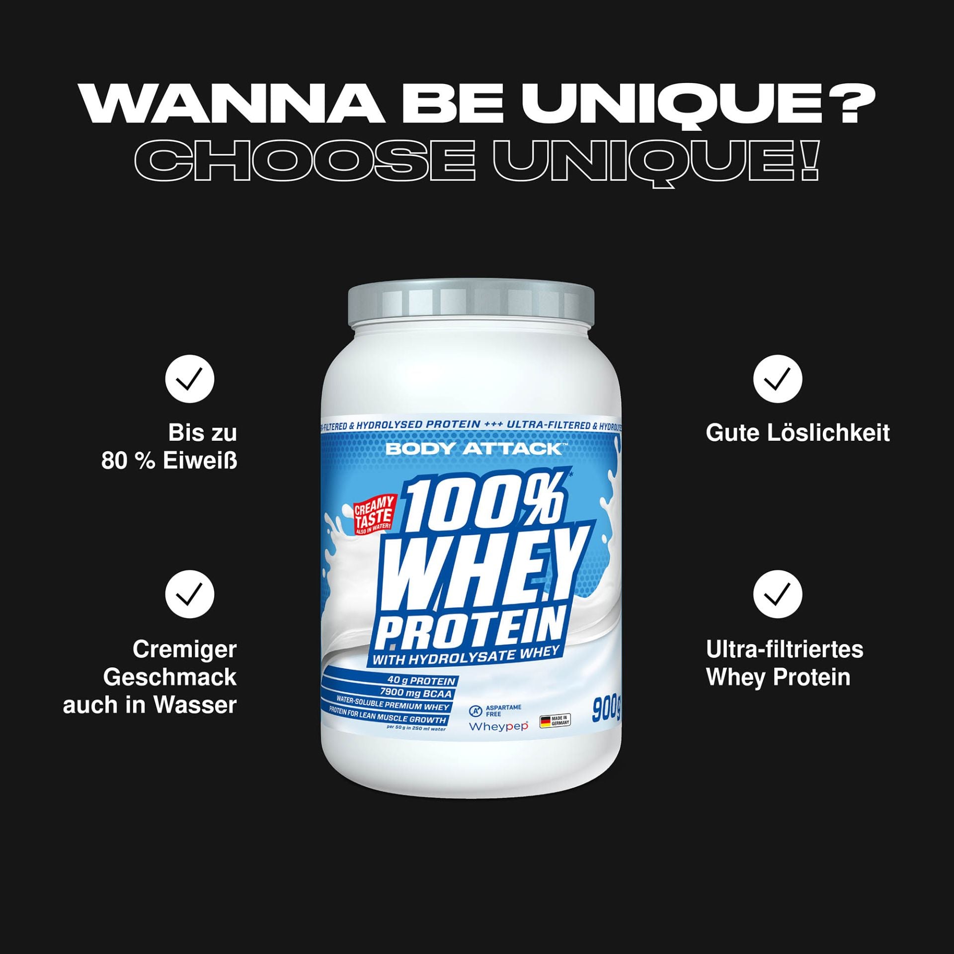 100 % Whey Protein 900g Dose BODY ATTACK